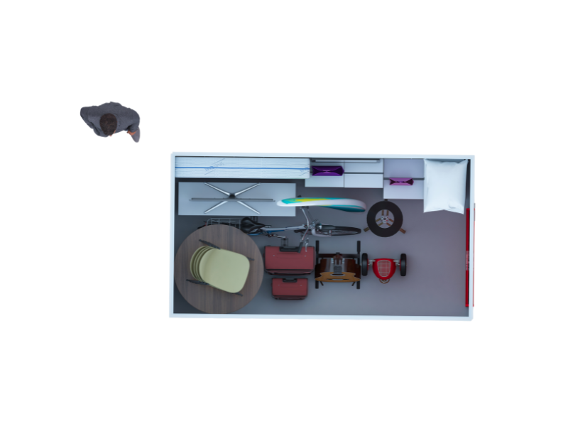 55 Sqft Storage Unit Illustration One Bedroom Storeroom - Furniture & Business Storage - Top View